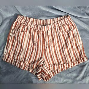 Old Navy - Red, Brown & White Striped Women's Linen-Blend High-Rise Shorts - 2X